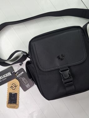 True Religion Black Crossbody Sling Bag - Men's Black Compact Shoulder Bag
